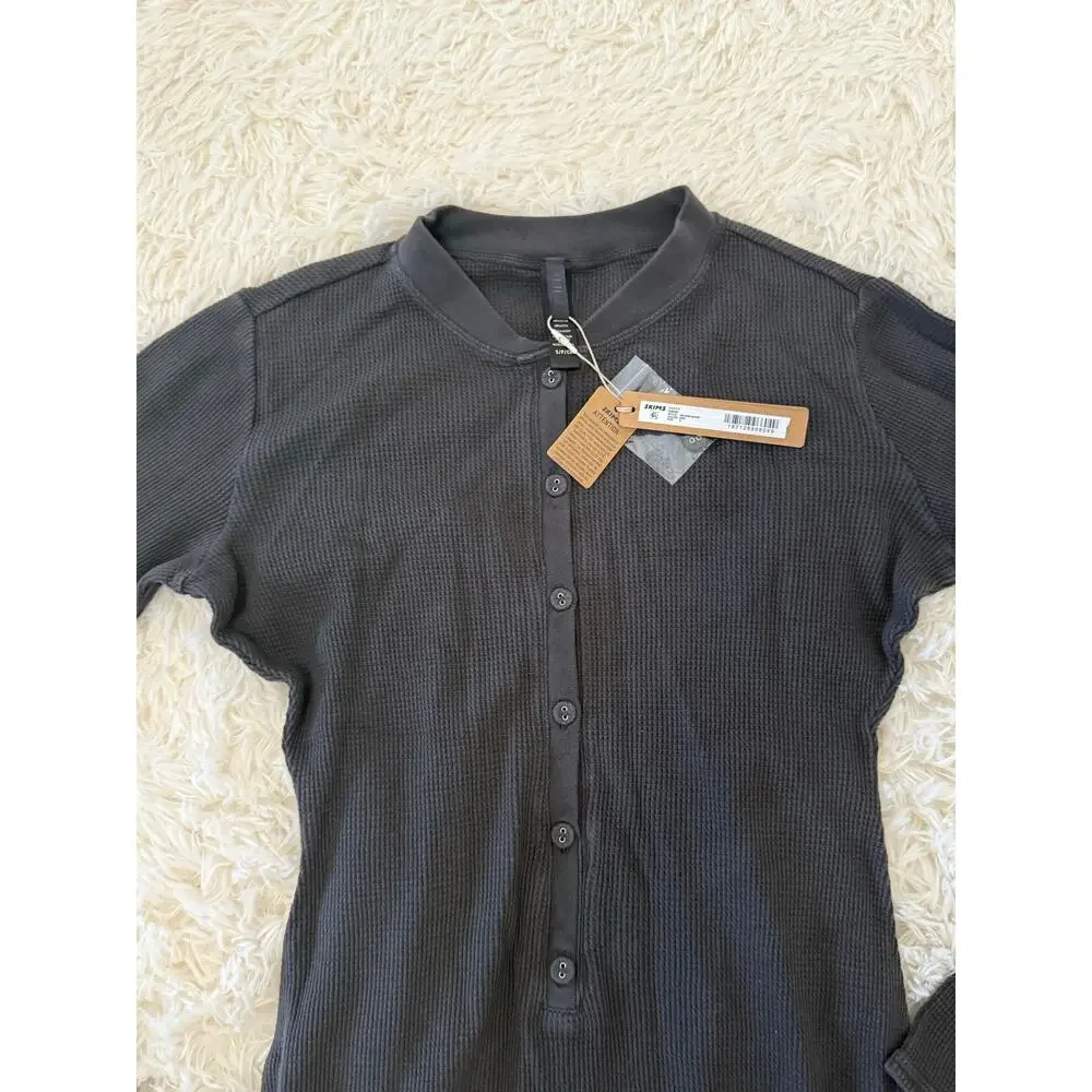 NWT Skims Waffle Button-Up Henley Onesie Ash Size S